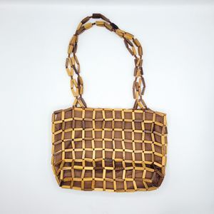 Vintage Handmade Brown Connector Wood Beaded Shoulder Bag